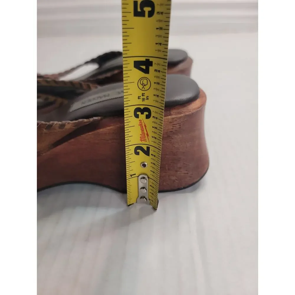 Vintage Steve Madden Chunky Wood Platform Wedge Sandals Size 7.5B Tan Boho Y2K